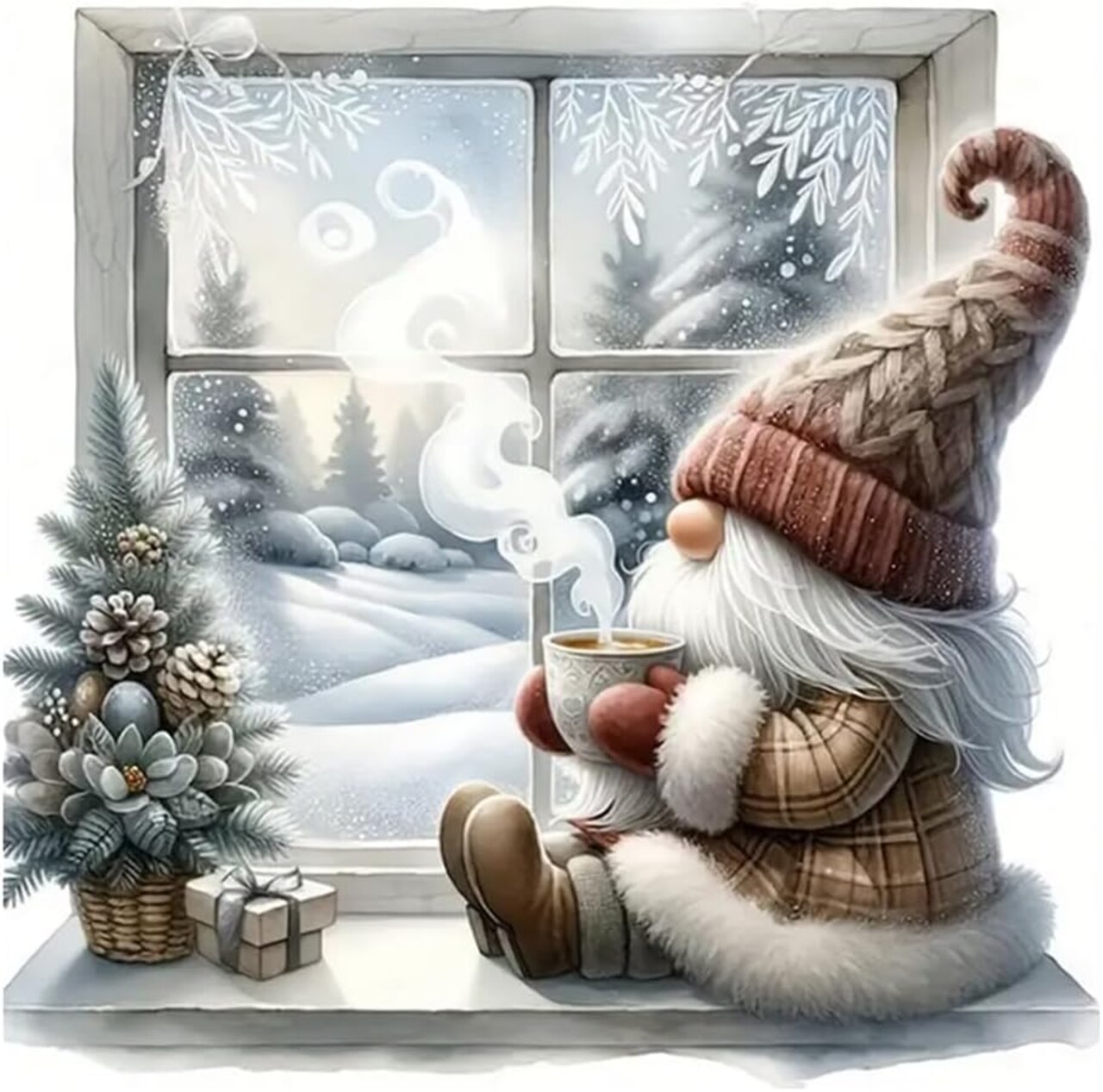 Gnome Diamond Art Painting Kits for Adults – Winter 5D DIY Diamond Painting for Beginners, Christmas Gem Art Home Decor – 12×12 inch